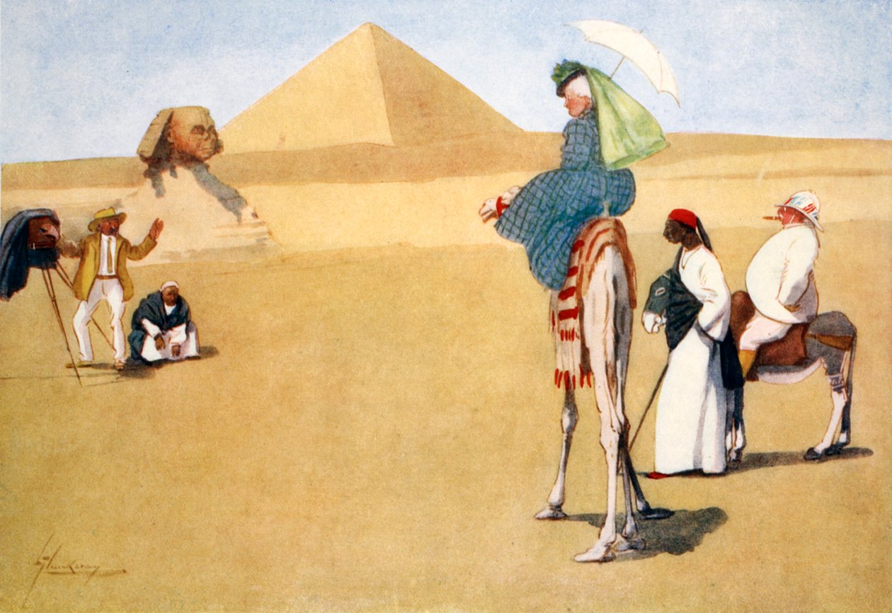 „Pózol a piramisoknál”, 1908. alkotó: Lance Thackeray