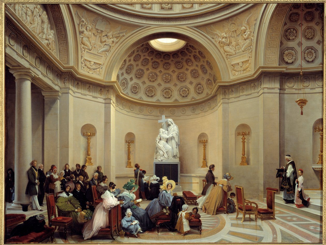 Szertartás a engesztelő kápolnában 1835-ben (a párizsi kápolna a 8. kerületben, a rue Pasquier 29. szám alatt található). Theodore Turpin De Crisse (1782-1859) festménye alkotó: Lancelot Théodore Turpin de Crissé de Crissé