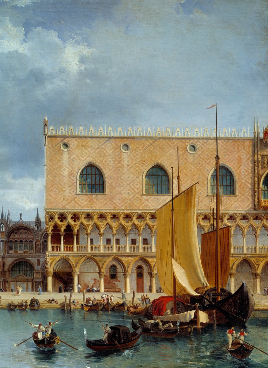 Tengerészeti kereskedelem a Dózse-palota előtt. Részlet a hercegi palota és a velencei piazzetta egy részének kilátásából. Theodore Turpin De Crisse (1782-1859) festménye alkotó: Lancelot Théodore Turpin de Crissé de Crissé