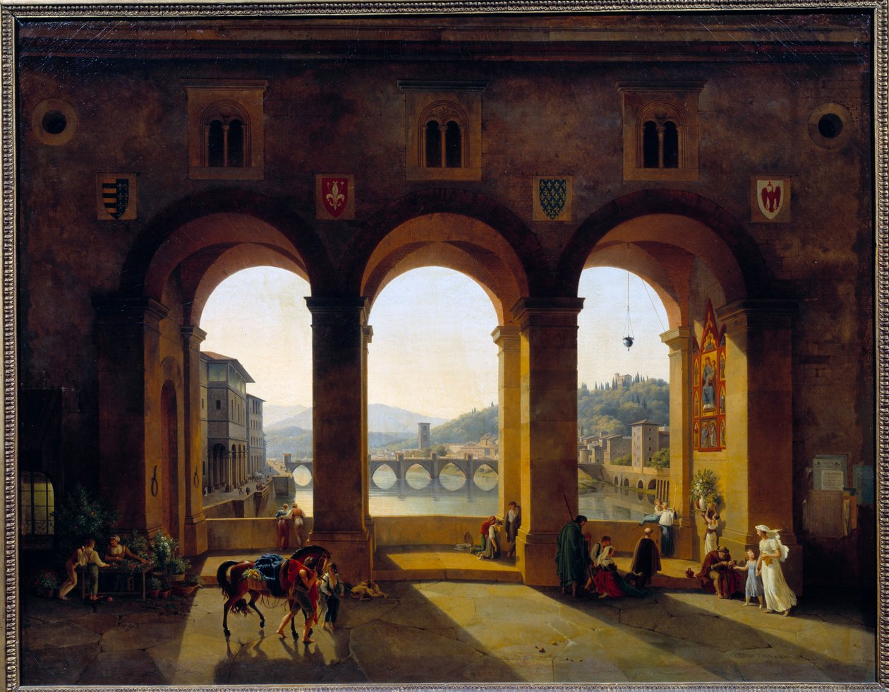 Kilátás Firenze Ponte Vecchio-ra. Theodore Turpin De Crisse (1782-1859) festménye alkotó: Lancelot Théodore Turpin de Crissé de Crissé