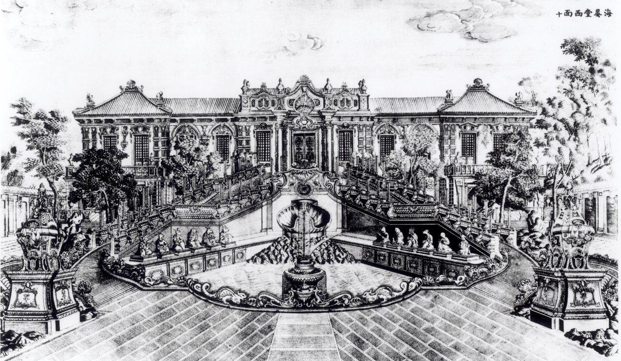A tenger nyugalmának palotája és a vízóra, Yuan Ming Yuan kertje, Peking, 1783-86 (lásd még: 173899) alkotó: Lang Shining