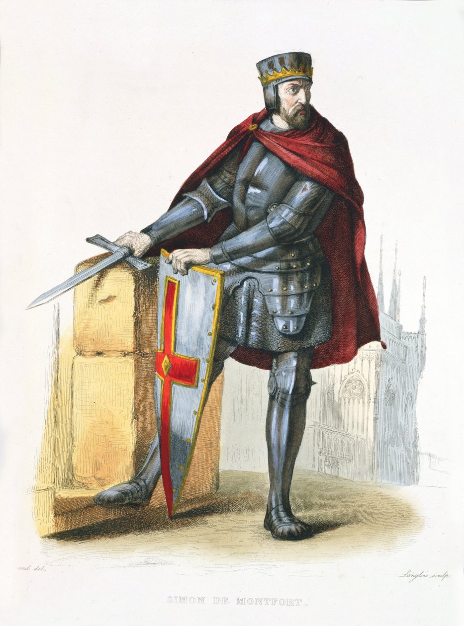 Simon de Montfort 1150-1218 illusztrációja a Le Plutarque Francais-ból, E. Mennechet, 1835-ös színes metszet alkotó: Langlois E.