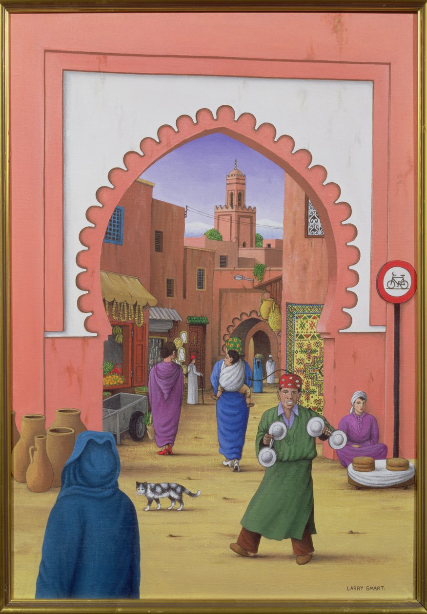 Utcai jelenet Marrakeshben, 1992 (akril vászonra) alkotó: Larry Smart