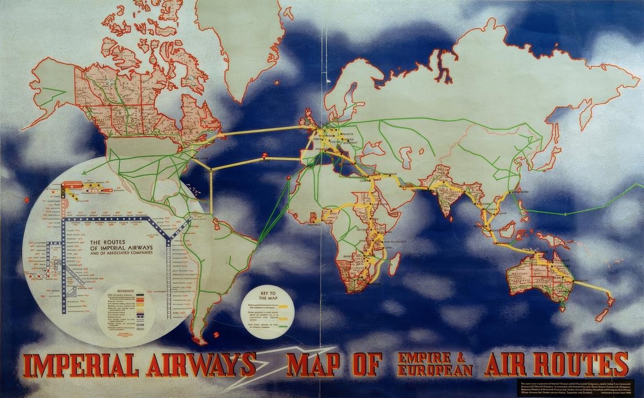 Az Imperial Airways birodalmi és európai légi útvonalak térképe alkotó: Laszlo Moholy Nagy