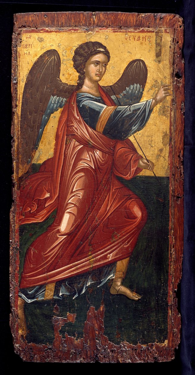 Gábriel arkangyal, egy ikonosztáz Királyok ajtaján lévő, az Annunciációról szóló jelenetből. alkotó: Byzantine Greek