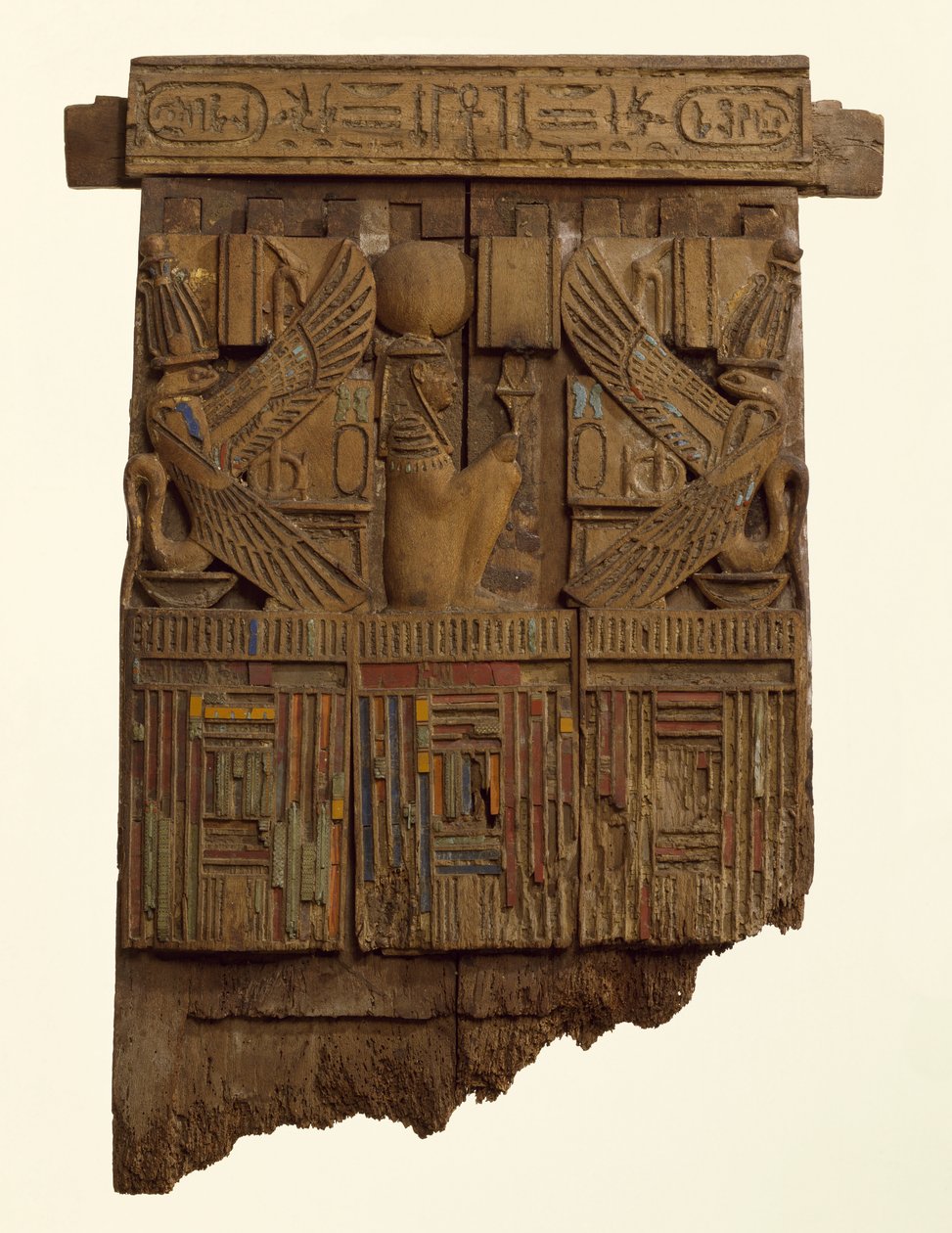 Panel, valószínűleg egy szék támlájából, Abusirból (fa és üveg) alkotó: Late Period Egyptian