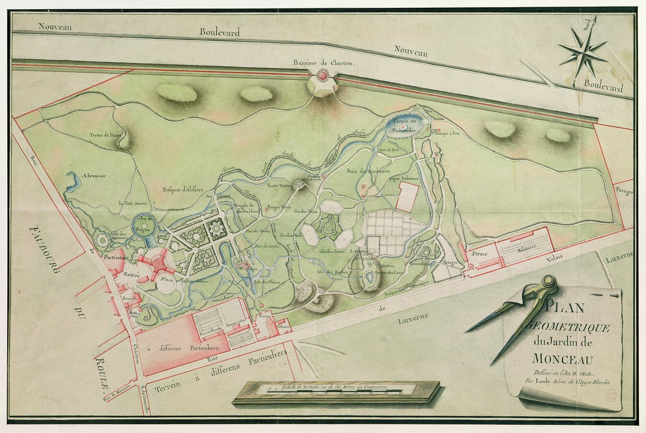 A Monceau park terve, 1803 (toll és tinta, wc, papír) alkotó: Lauly