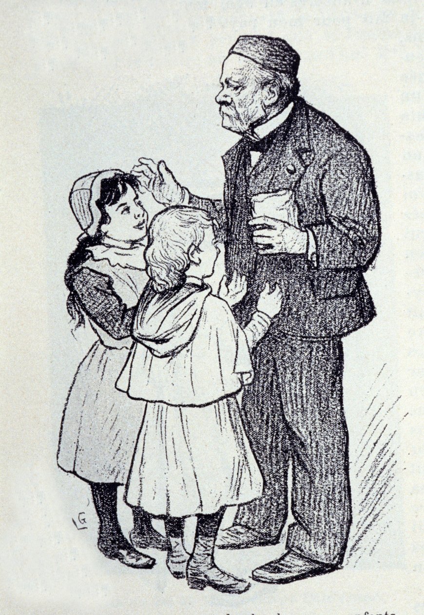 Louis Pasteur (1822-1895) francia kémikus és fizikus portréja, aki édességet ad az Intézet gyermekeinek. Lucien Laurent-Gsell (Laurent Gsell) vázlata (1860-1944). DR alkotó: Laurent Lucien Gsell