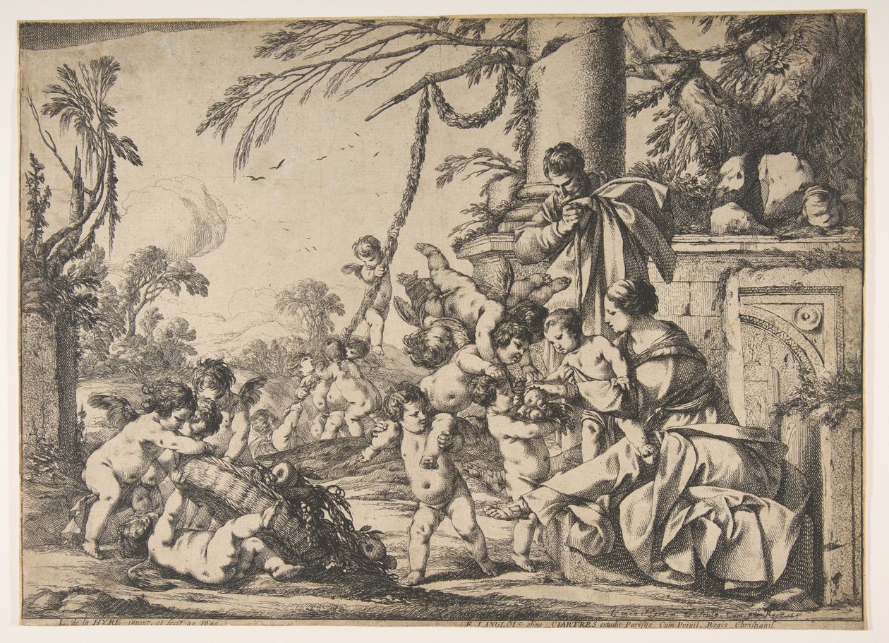 A Szűz és Krisztus Gyermeke, angyalok szolgálják, 1640. alkotó: Laurent de la Hyre
