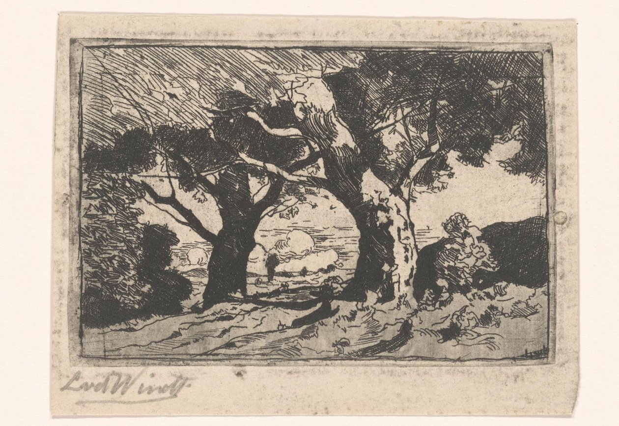 Táj két nagy fával alkotó: Laurent van der Windt (signed by artist)