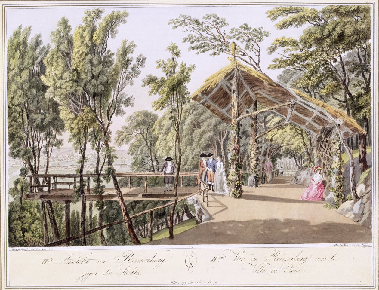 Kilátás a Reisenberg-kertre Bécs közelében, Johann Ziegler metszetével (1750 körül-1812 körül) alkotó: Laurenz Janscha