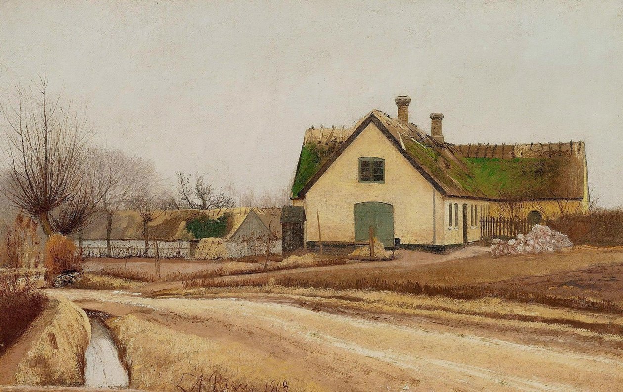 Vidéki utcák. Motívum Baldersbrønde -ből. Szürke időjárás alkotó: Laurits Andersen Ring