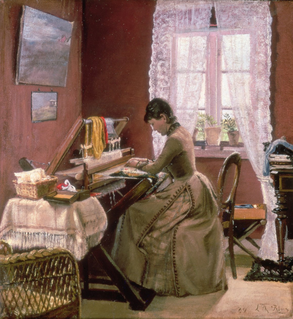 Johanne Wilde, a művész felesége a szövőszékénél alkotó: Laurits Andersen Ring