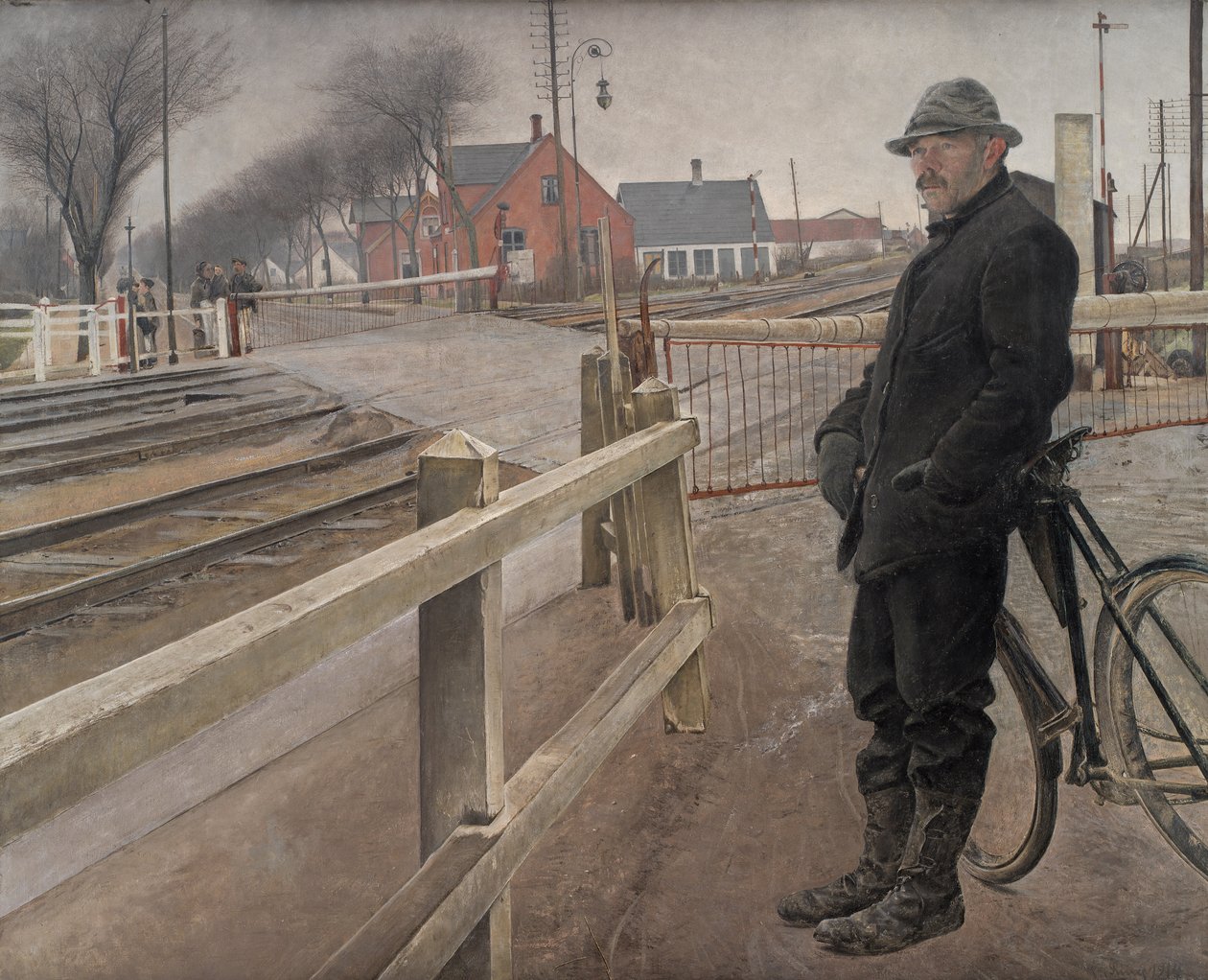 A vonatra várva. Szintbeli kereszteződés a roskildei autópálya mellett, 1914. alkotó: Laurits Andersen Ring