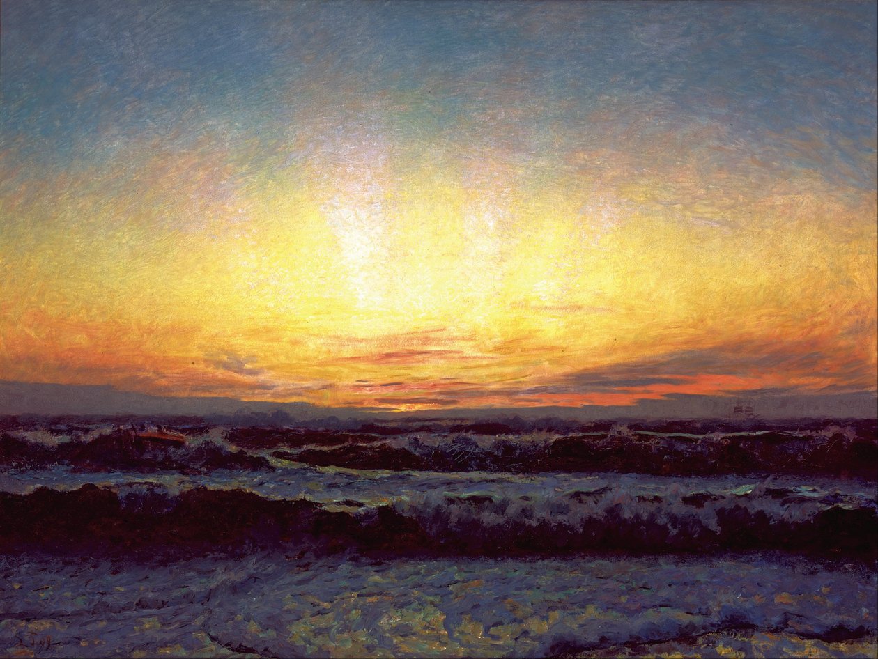 Az Északi-tenger viharos időben. Naplemente után. Højen alkotó: Laurits Regner Tuxen