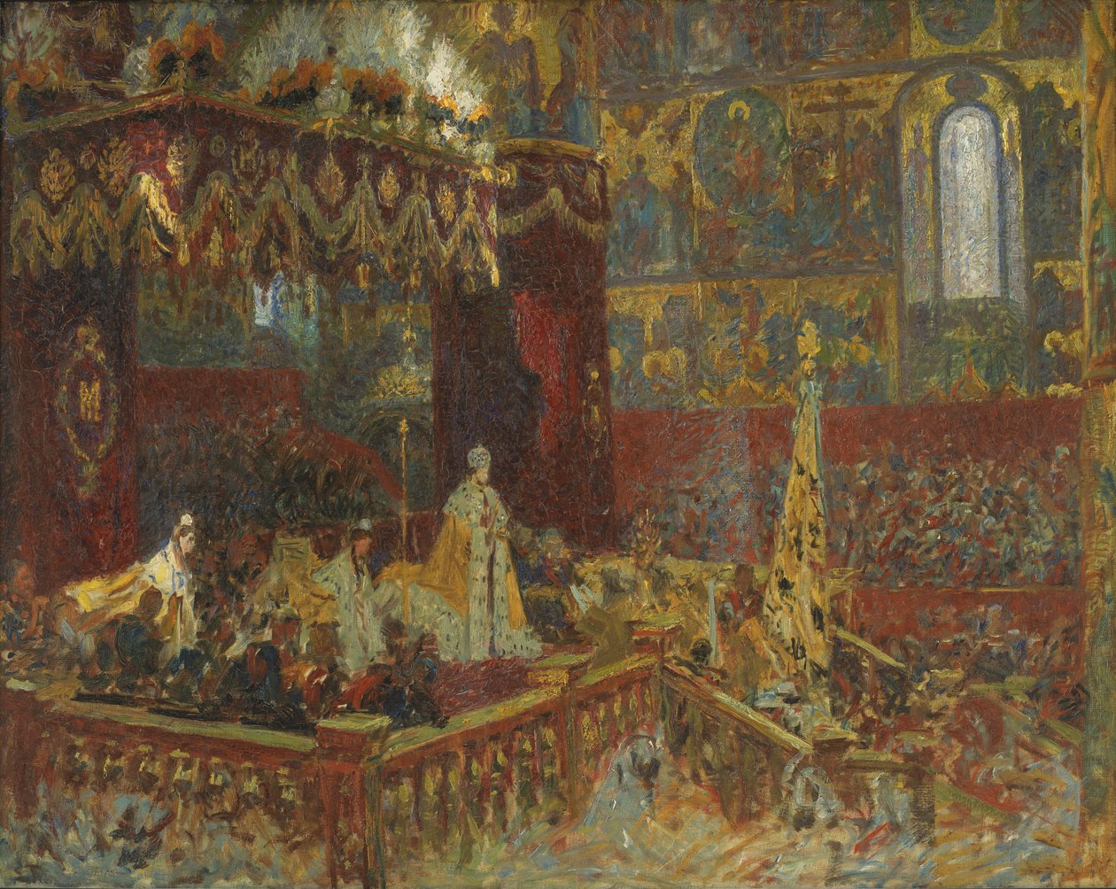 Miklós cár koronázási szertartása Moszkvában. Vázlat alkotó: Laurits Regner Tuxen