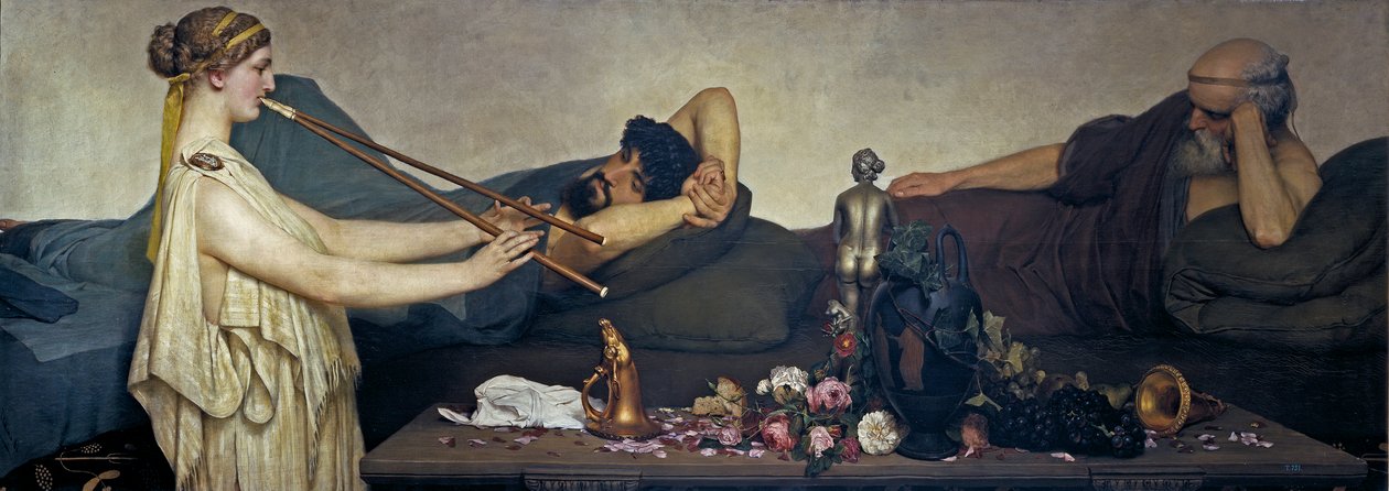 Pompeusi jelenet vagy A szieszta - Sir Lawrence Alma Tadema (Alma-Tadema) festménye (1836-1912) - 1868 - Olaj, vászon - 130x360 - Museo del Prado, Madrid alkotó: Lawrence Alma Tadema