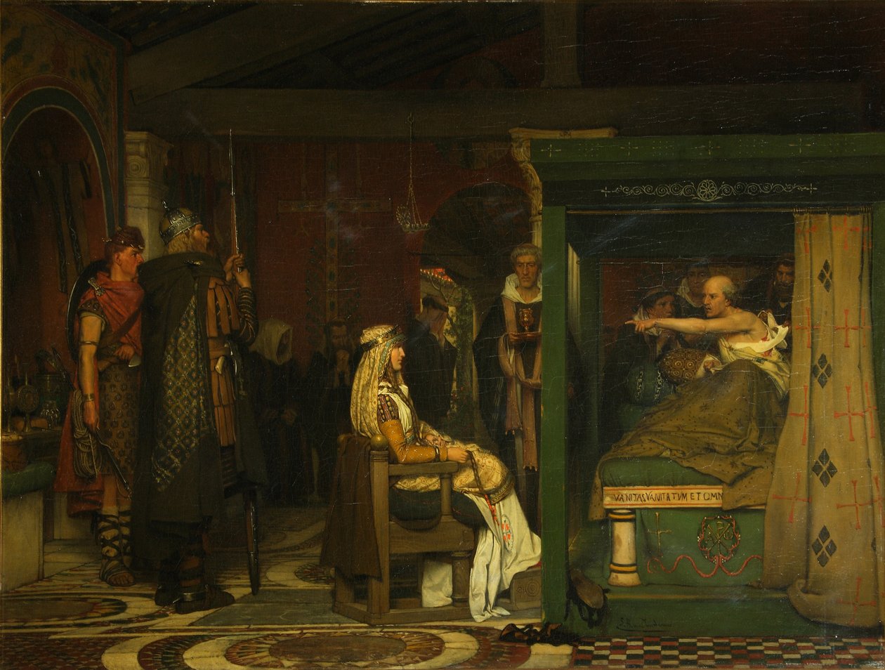 Fredegund felkeresi Prætextatus püspököt halálos ágyán, 1864 alkotó: Lawrence Alma Tadema