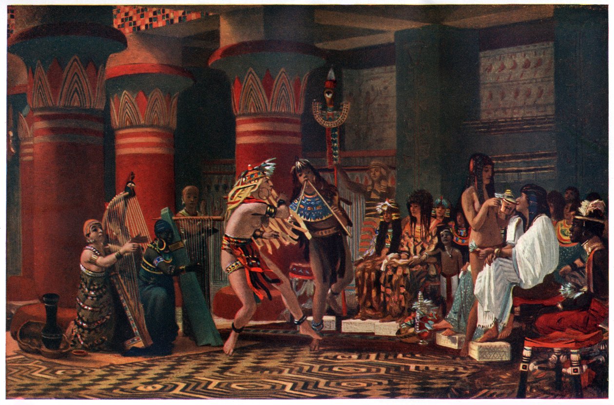 Időtöltés az ókori Egyiptomban háromezer évvel ezelőtt, illusztráció az „Egyiptomi mítosz és legenda” című könyvből, a Gresham Publishing, Co. alkotó: Lawrence Alma Tadema