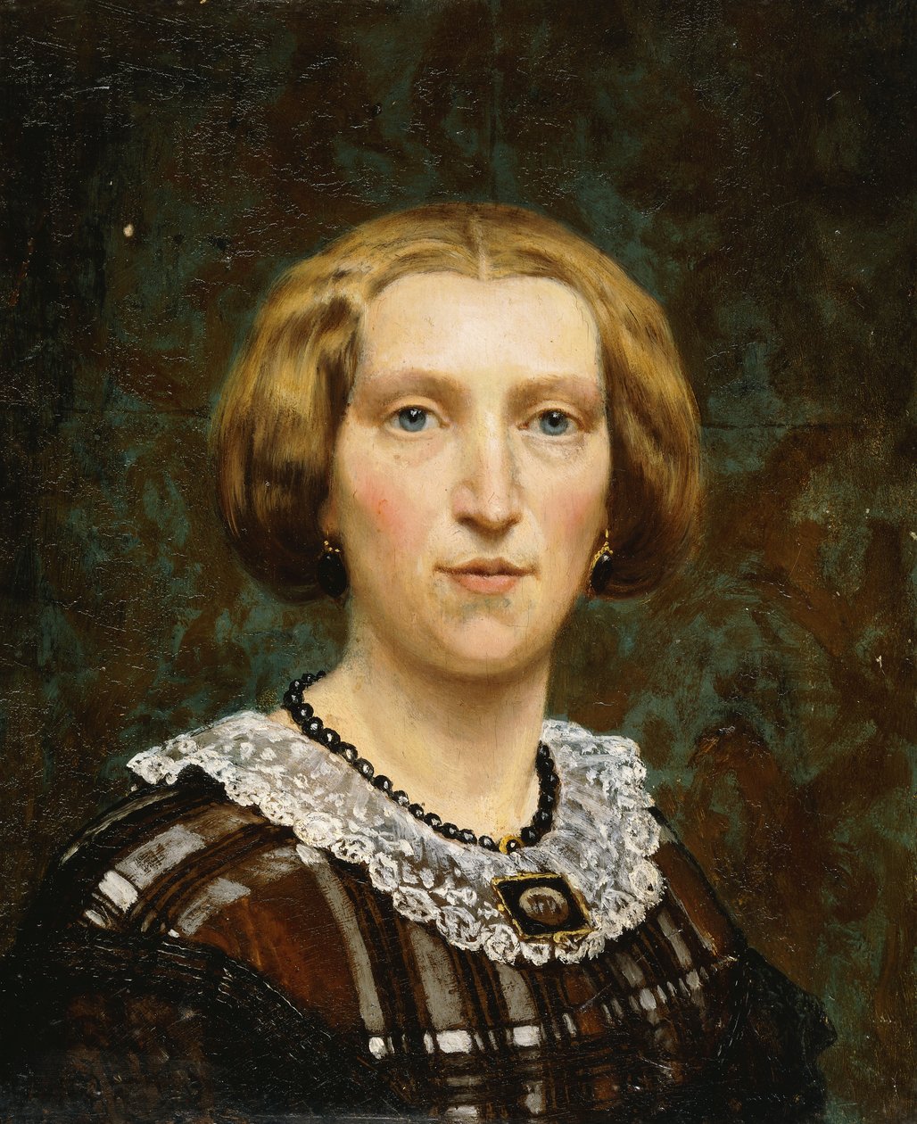 Sientje Tadema portréja, kis mellhosszúságú, barna-fehér ruhában és fekete kendőben, 1860 alkotó: Lawrence Alma Tadema
