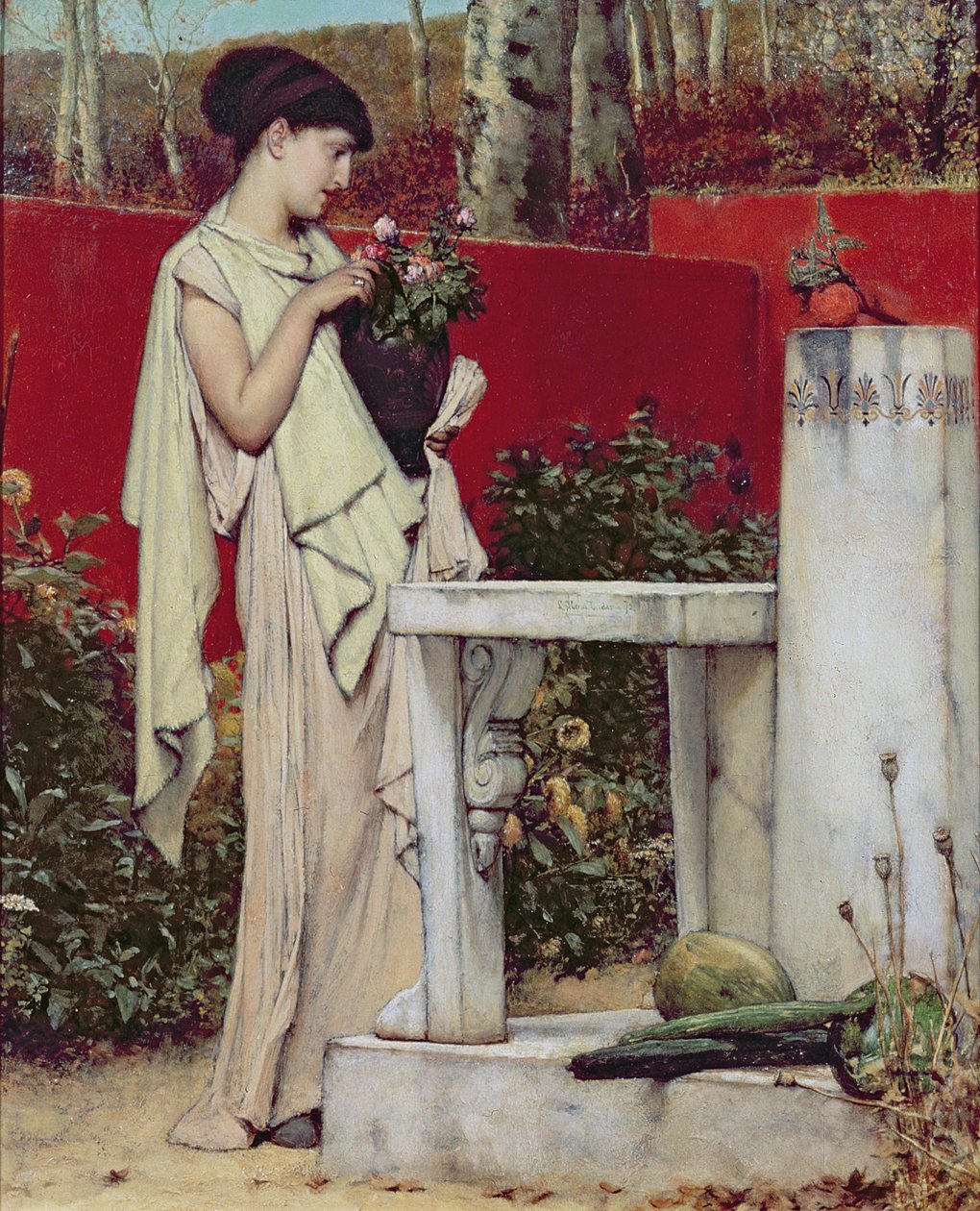 Nő egy váza virággal alkotó: Lawrence Alma Tadema