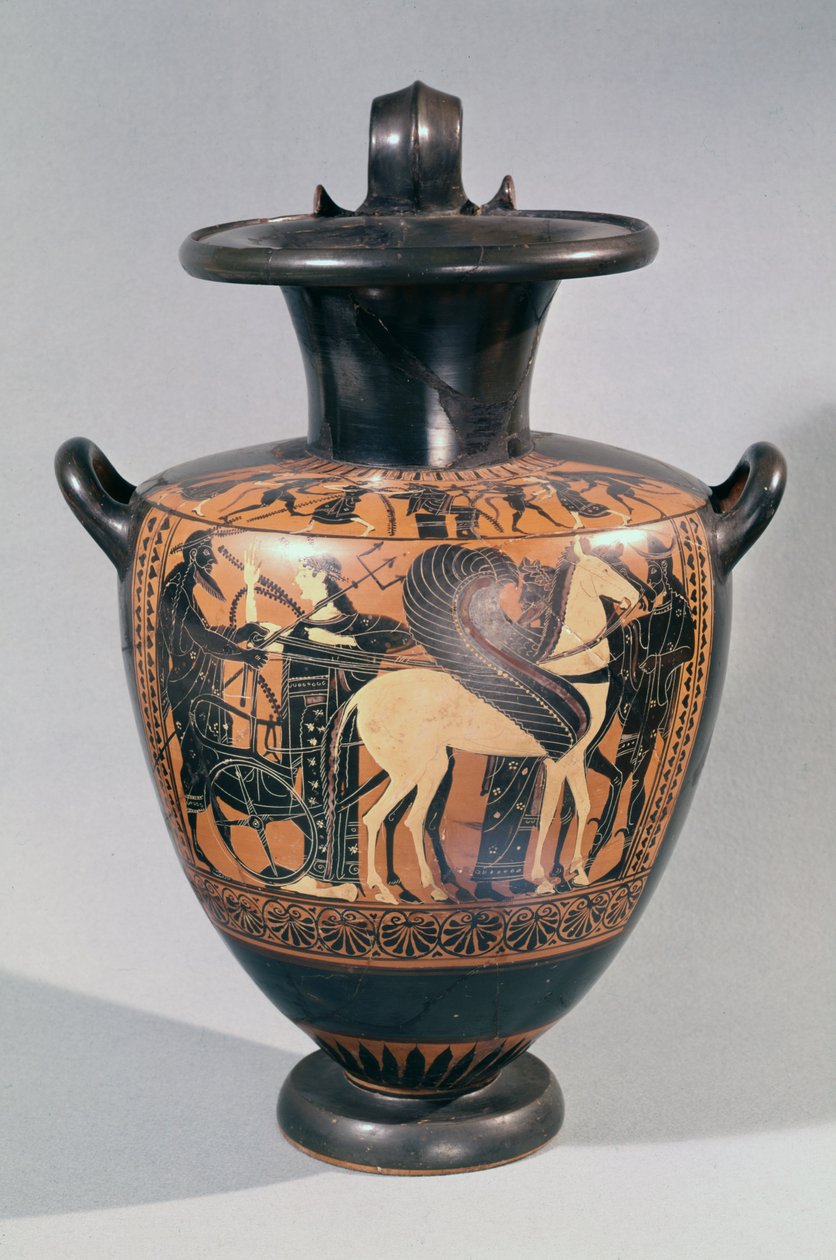Padlásfekete hidria figura, amely egy távozási jelenetet ábrázol, Kr.e. 530-520 körül (kerámia) alkotó: Leagros Group