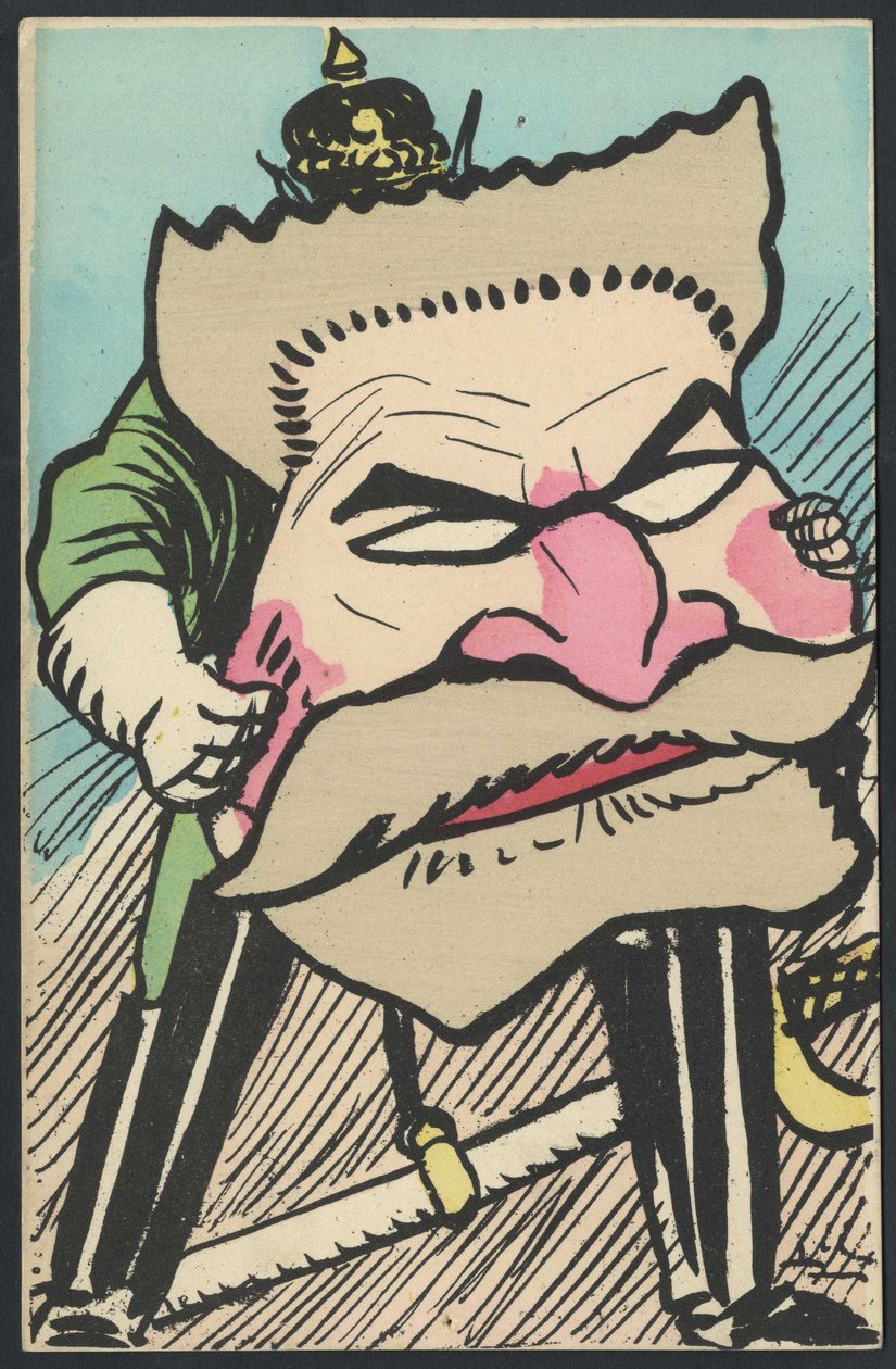 Képeslap, Szatirikus színekben, kb. 1905: Németország Poroszország, Patriotizmus - Jaures Jean - Illusztráció: Leal de Camara (1877-1948) alkotó: Leal de Camara