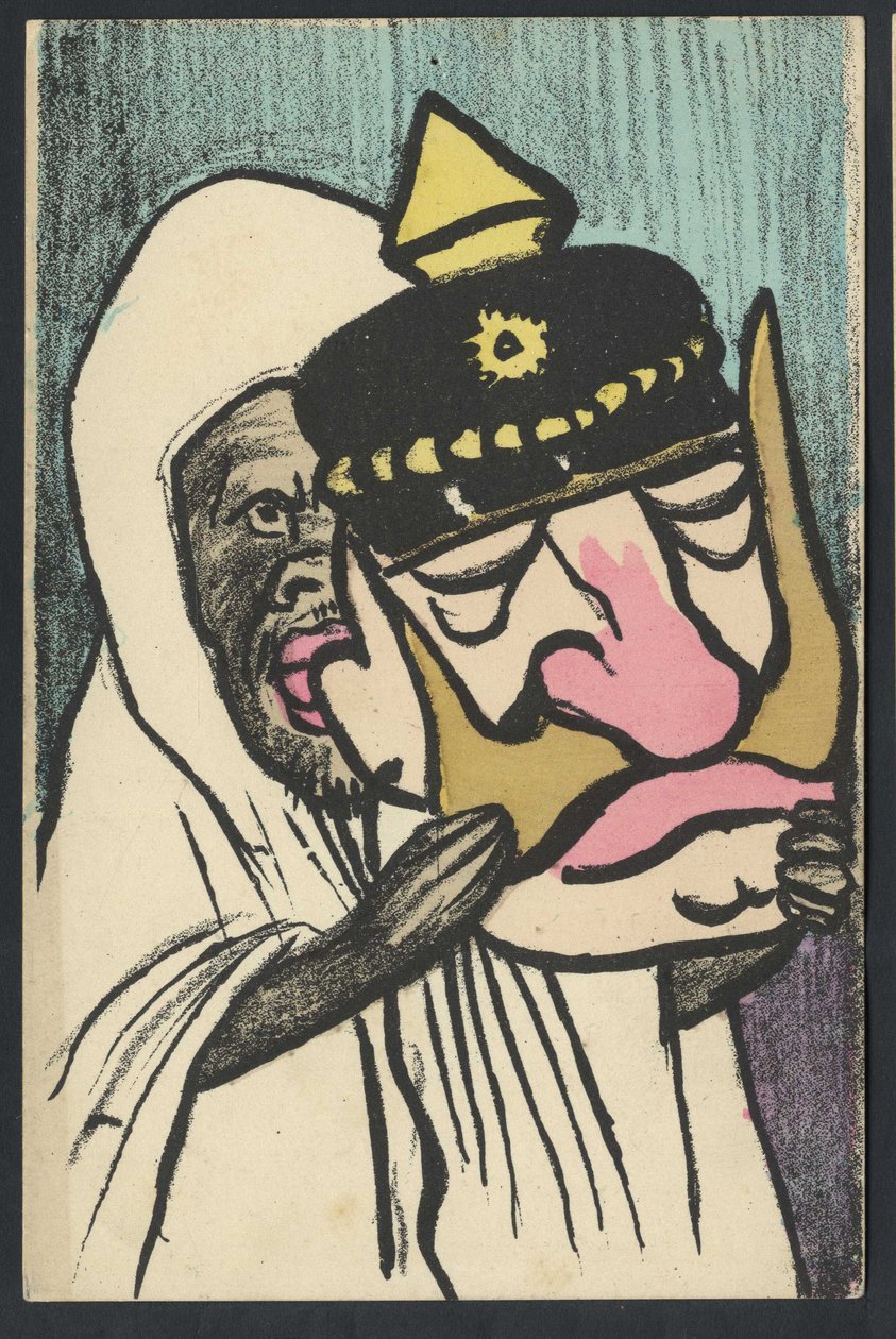 Képeslap, Szatirikus színekben, 1905 körül: Németország Poroszország, Marokkó - II. Vilmos - Illusztráció: Leal de Camara (1877-1948) alkotó: Leal de Camara