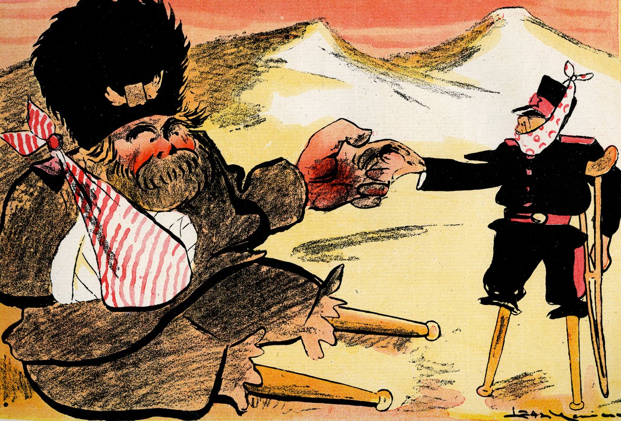 A Jövő Szövetsége – "Így kellett volna kezdenünk!" - Orosz és Japán kezet fog. 1904 (litó) alkotó: Leal de Camara