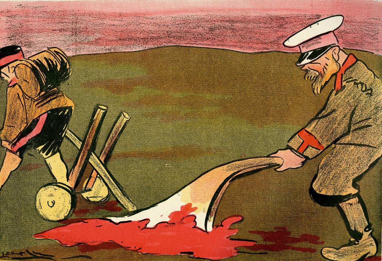 A civilizáció eke – Orosz katonák szántják a véres csatamezőket. 1904 (litó) alkotó: Leal de Camara