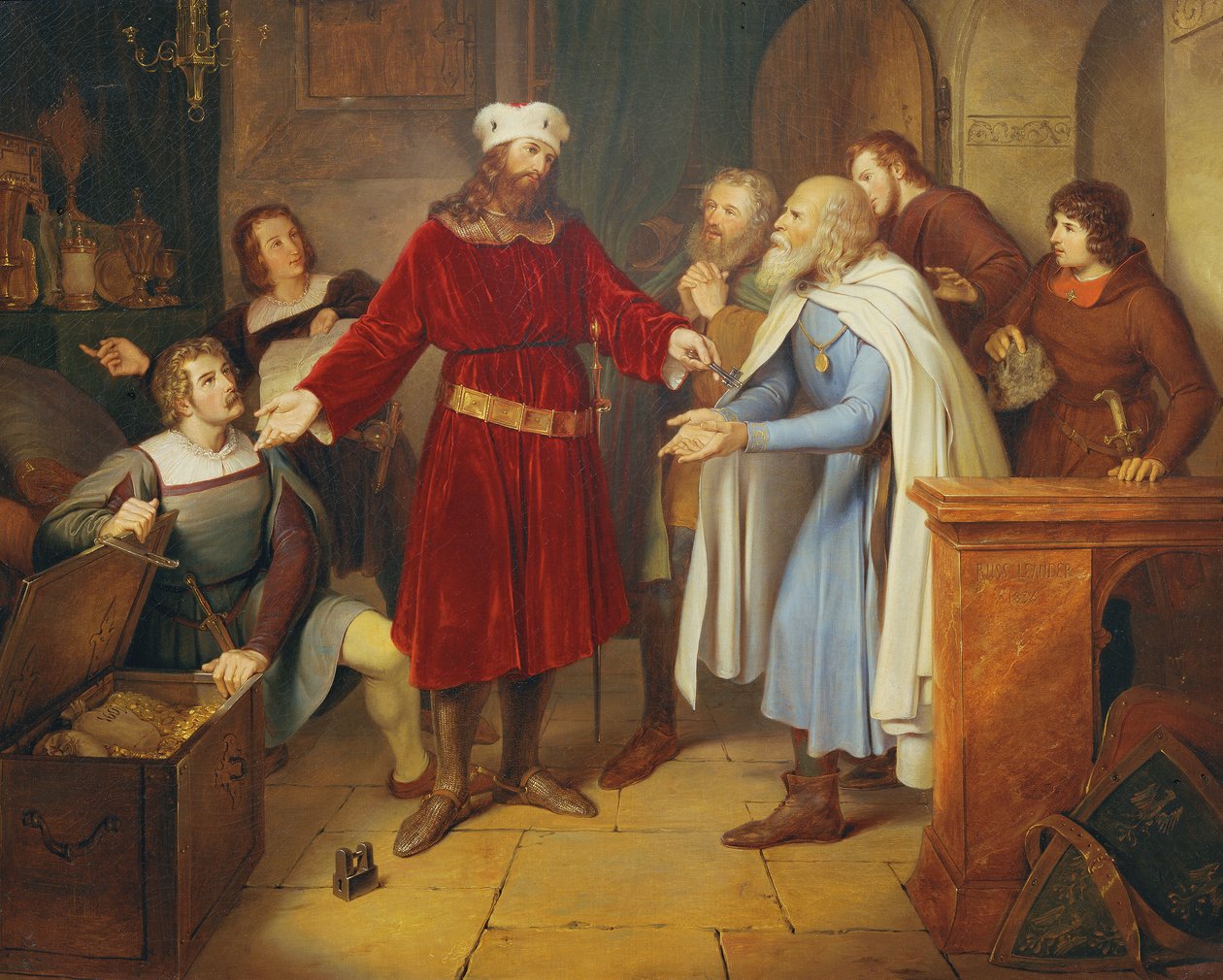 Leopold von Babenberg átadja kincseit Bécs polgárainak alkotó: Leander Russ