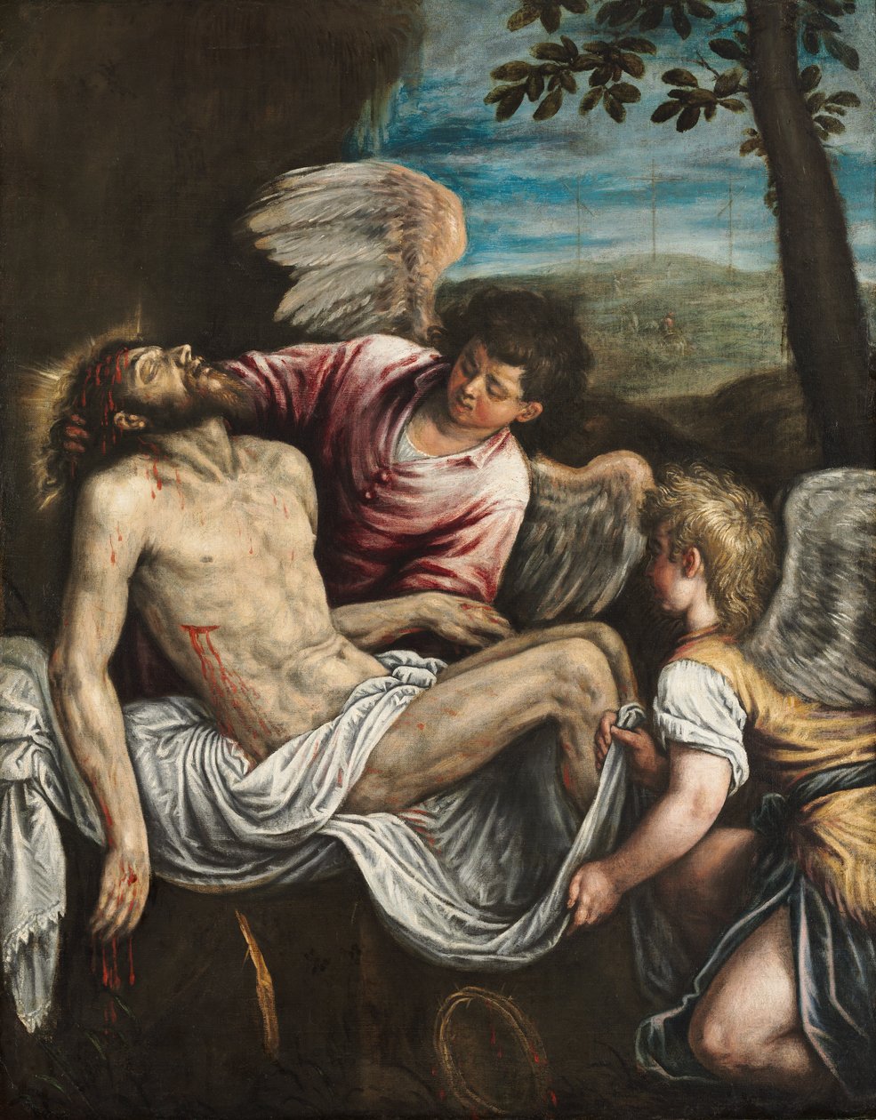 A halott Krisztus angyalokkal alkotó: Leandro Bassano