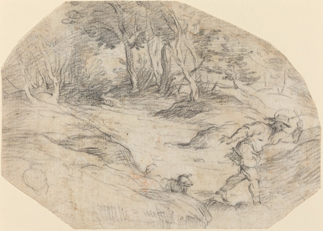 Táj egy emberrel és egy kutyával alkotó: Leandro Bassano after Titian