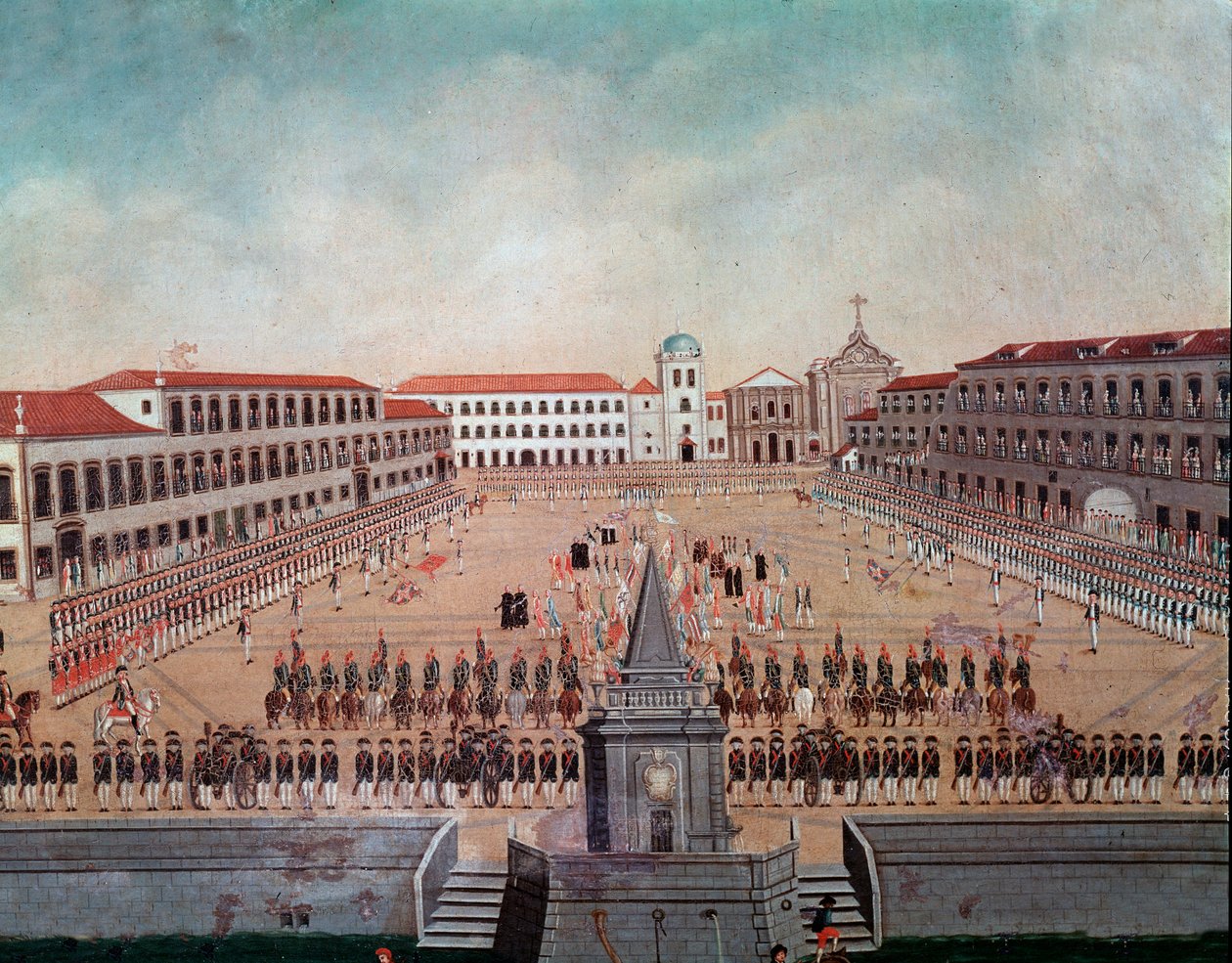 Katonai felvonulás Rio de Janeiro Királyi terén Brazíliában Akvarell, Leandro Joaquim (1738-1798) 18. századi Rio de Janeiro, Nemzeti Történeti Múzeum alkotó: Leandro Joachim