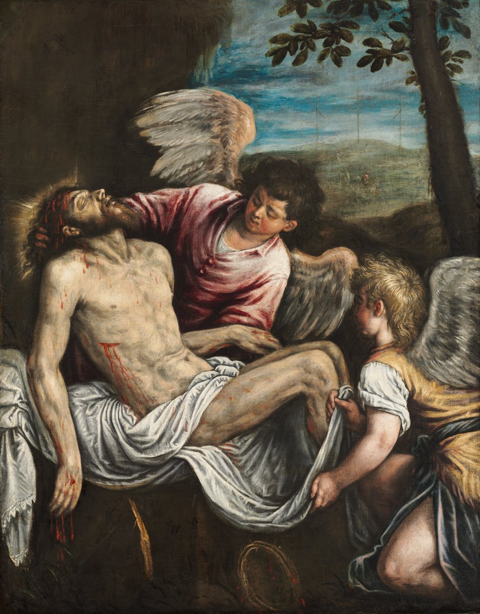 A halott Krisztus angyalokkal, c. 1580 (olaj, vászon) alkotó: Leandro da Ponte Bassano