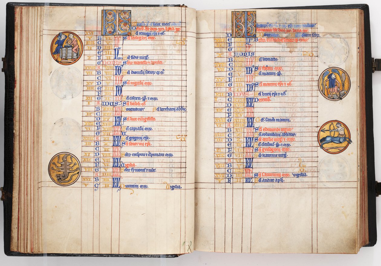 Lewis Psalter, a naptár októberi és novemberi oldalait mutatja be, 1225-50 körül (tempera pergamen) alkotó: Leber Group