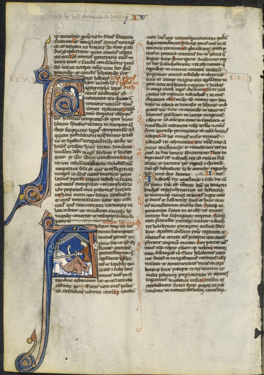 Levél egy latin Bibliából: A kezdőbetű és A kezdőbetű: Judith lefejezi Holofernészt, c. 1230-1240. alkotó: Leber Group