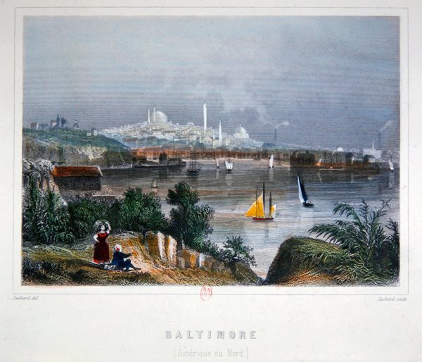 Kilátás Baltimore-ra (színes acélmetszet) alkotó: Lechard Lechard