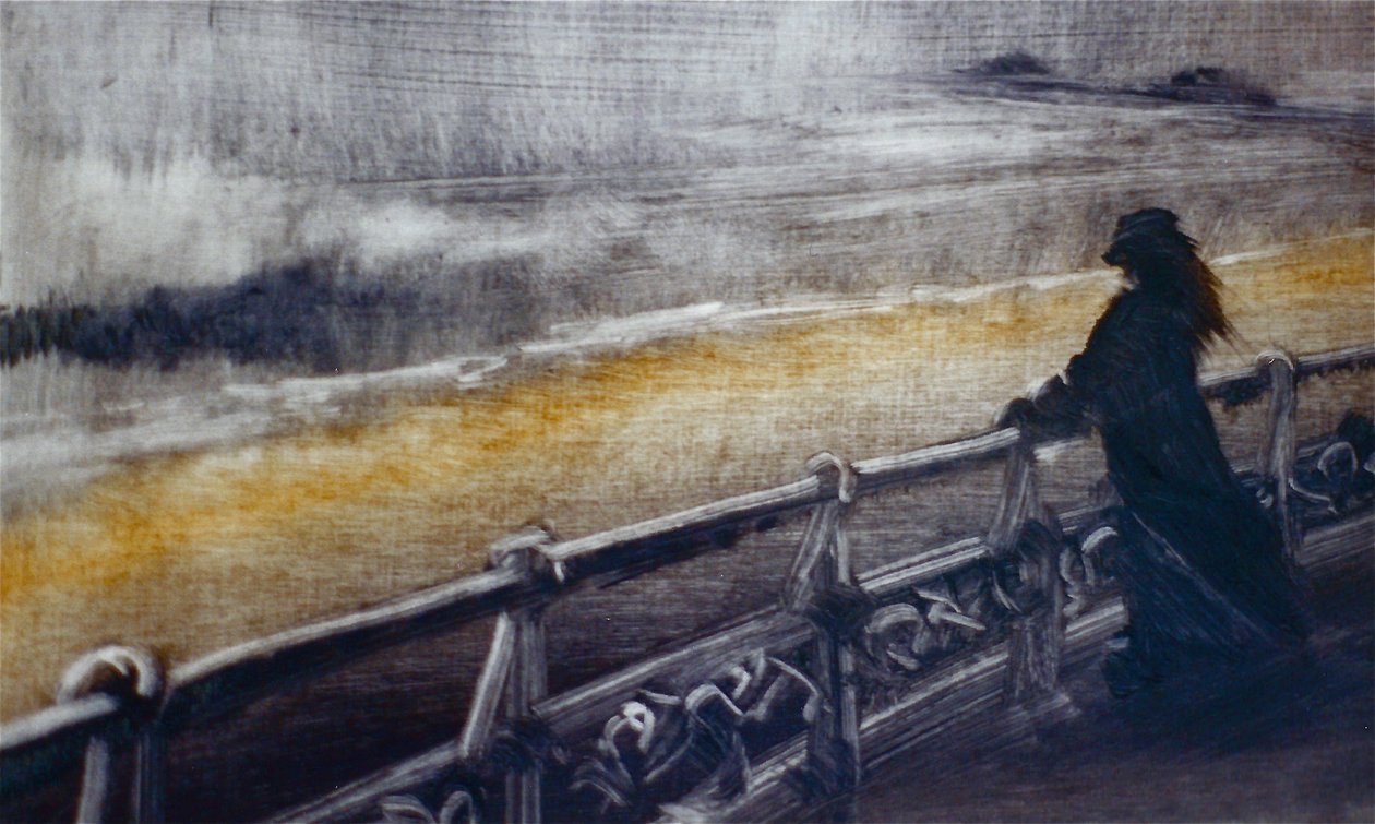 Courage, 2001 (olaj, papír) Tengerpart szeles, ábra alkotó: Lee Campbell