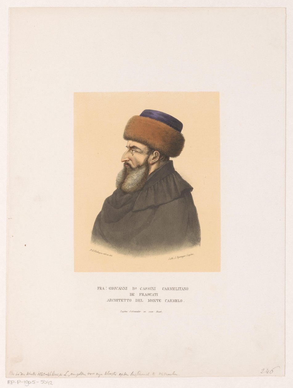 Fra Giovanni Battista Cassini portréja Fra Giovanni Ba Cassini Carmelite de Frascati, a Kármel-hegy építésze (cím a tárgyon) alkotó: Leendert Springer (I)