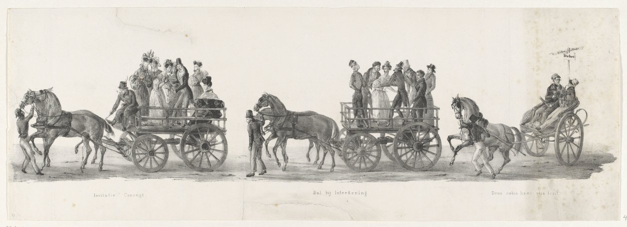 Meghívás koncertre, a bál és a részeg diákok, 1835 Meghívó koncert / Inteekening bál / Deus nobis haec otia fecit (cím a tárgyon) Az egyéni előadások, amelyeket az emelkedők tartott H.H. A Leidsche Hoogescho diákjai alkotó: Leendert Springer (I)