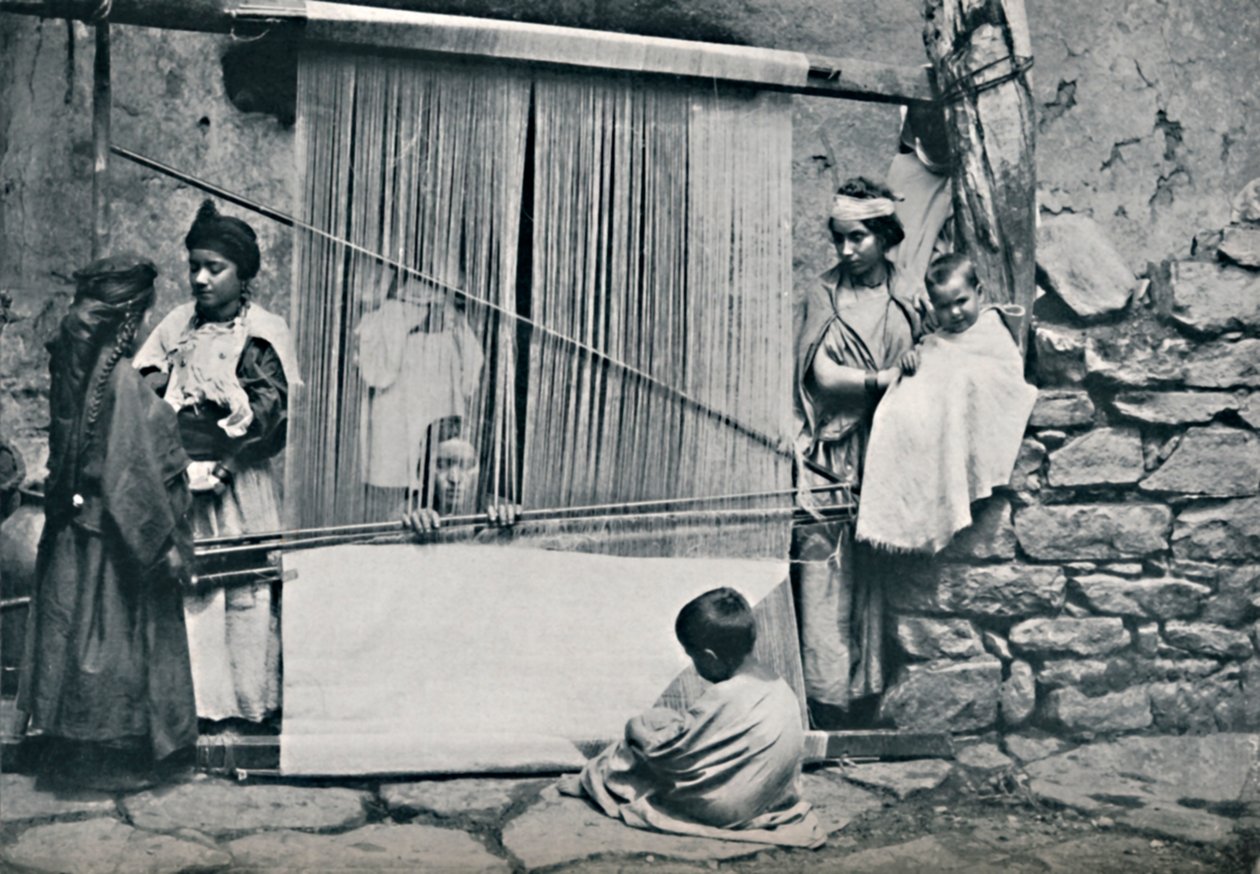 Kabil takácsok és őshonos szövőszék, Észak-Algéria, 1912 alkotó: Legrand