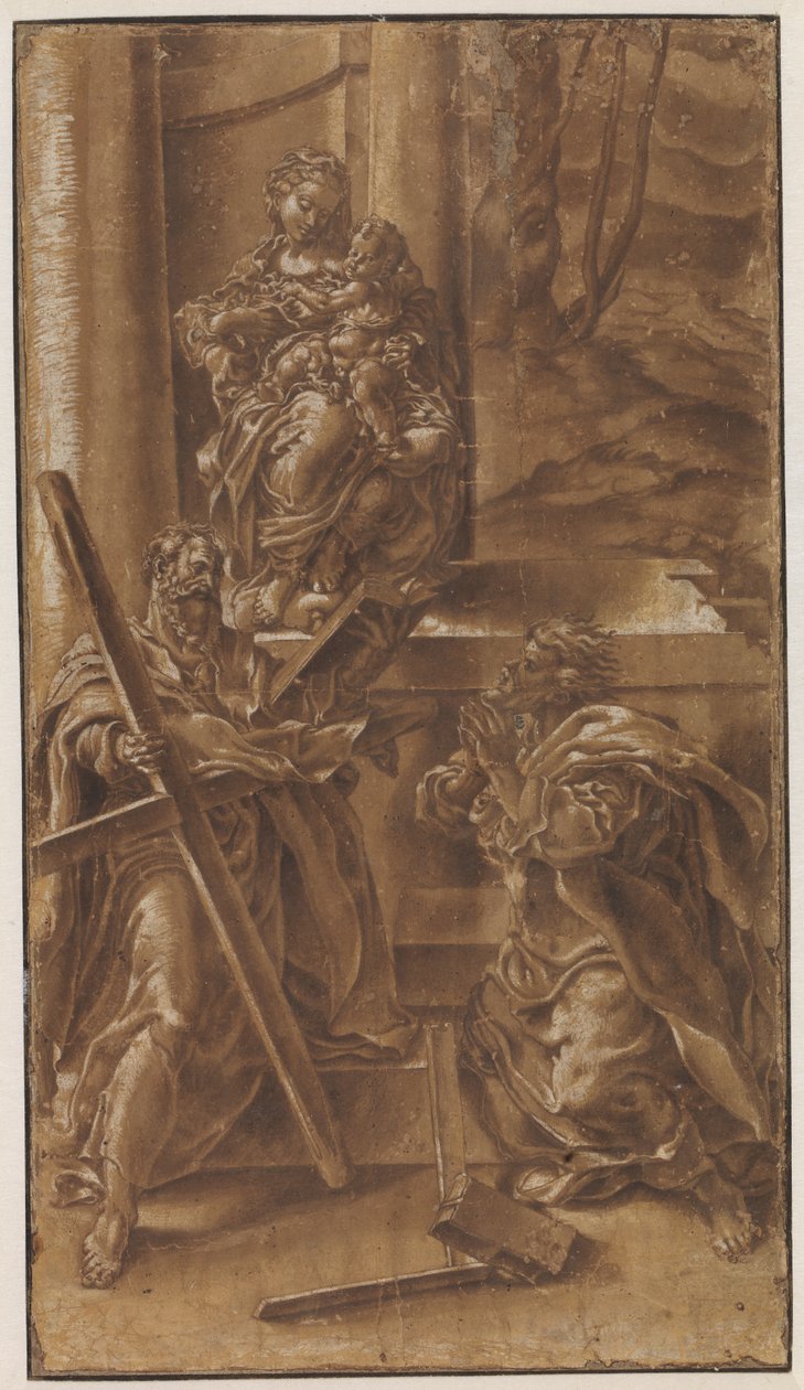 Madonna gyermekével és András apostollal (balra) és Szent Júdással (jobbra) alkotó: Lelio Orsi