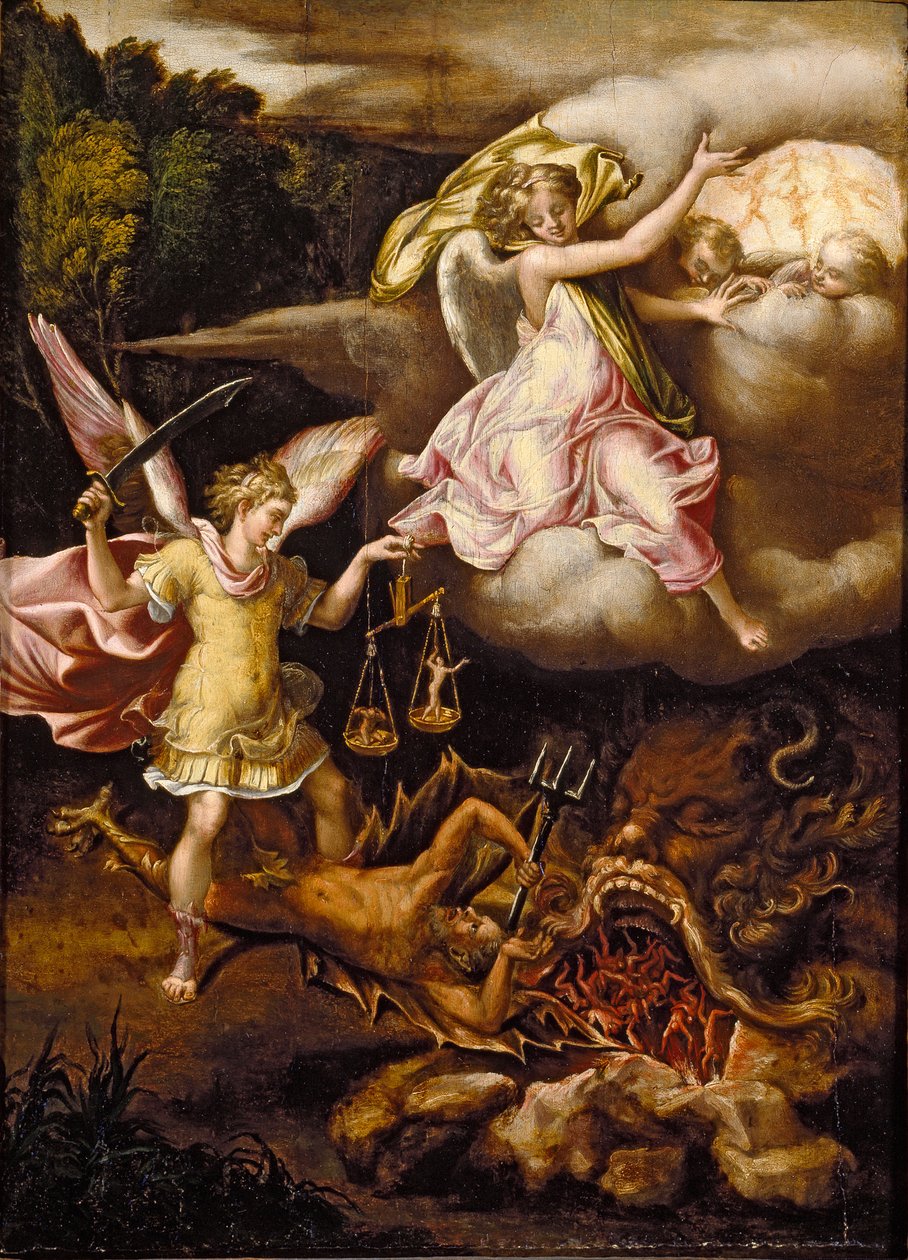 Szent Mihály, aki leigázza a Sátánt és mérlegeli a halottak lelkét, 1540-1549 alkotó: Lelio Orsi