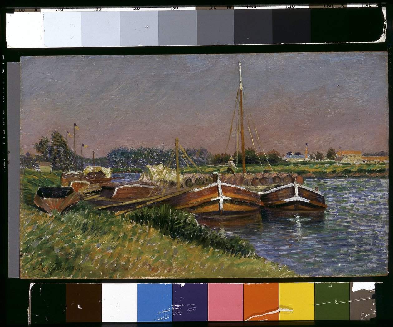 Barge on The Marne At Lagny (olaj, fa) alkotó: Leo Gausson