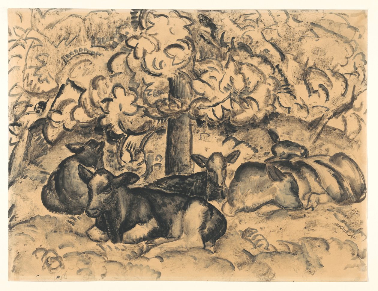 Gyümölcsös kert borjakkal alkotó: Leo Gestel (signed by artist)