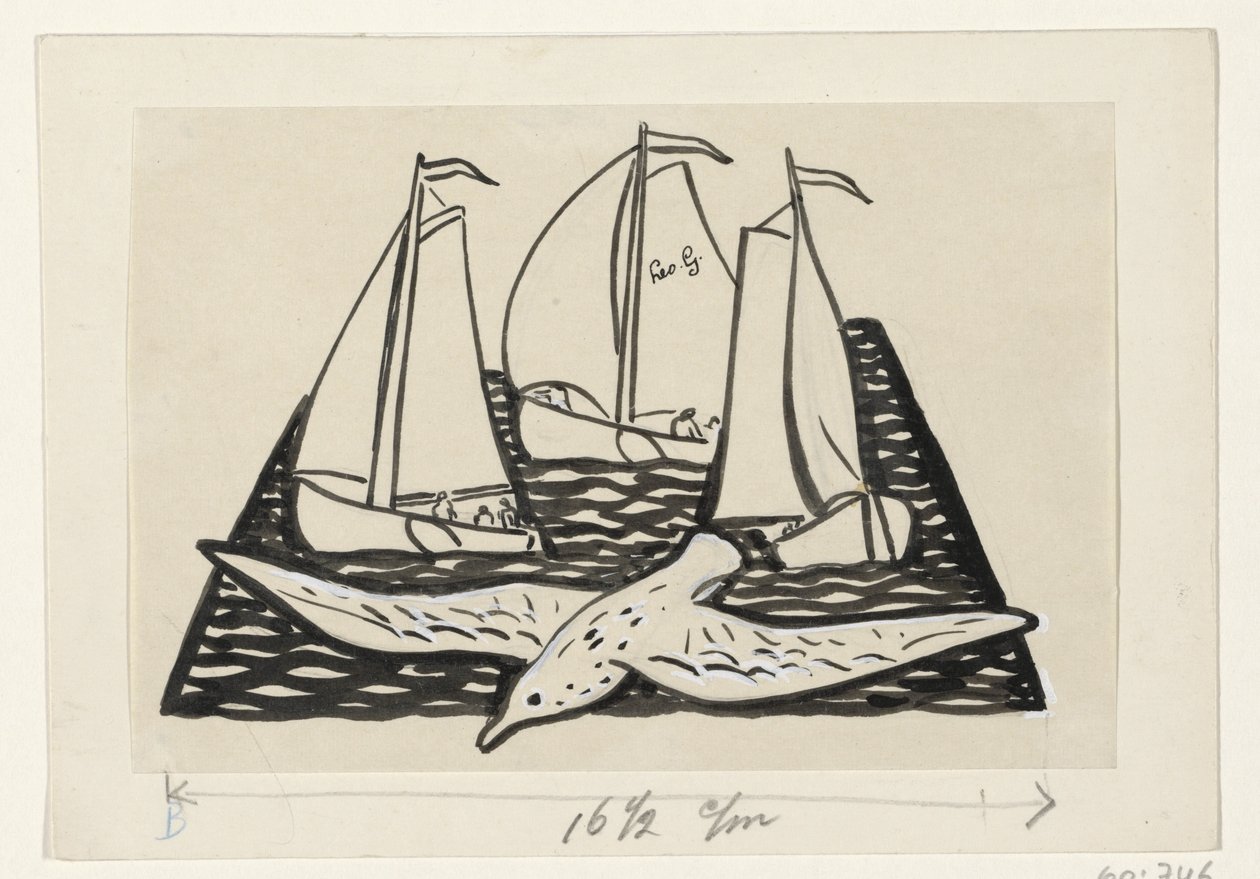 Három vitorlás és egy sirály alkotó: Leo Gestel (signed by artist)