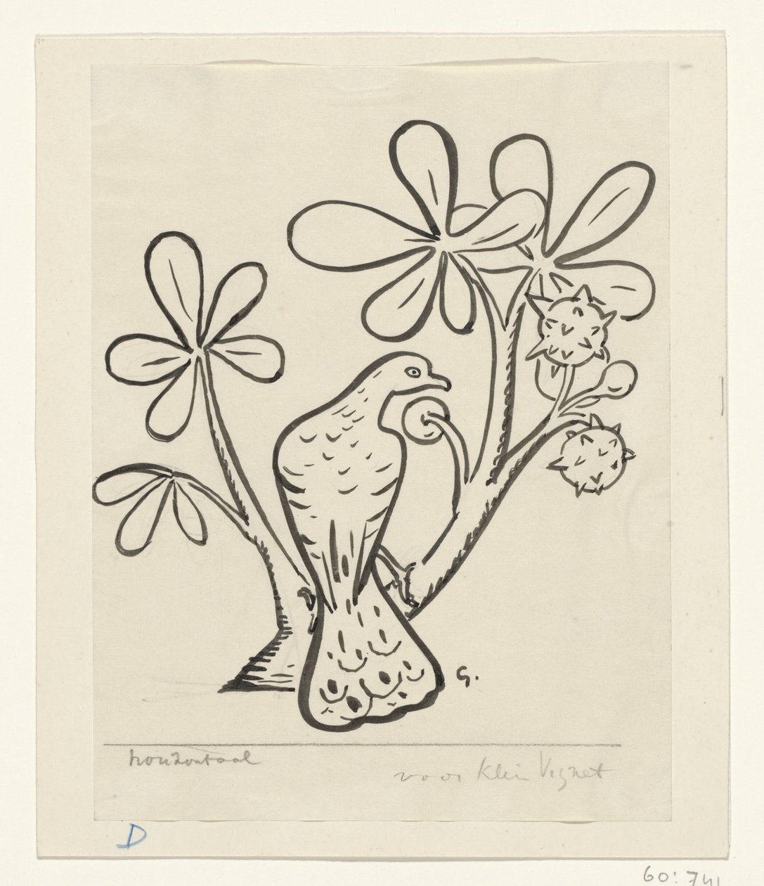 Galamb egy gesztenyefa ágán alkotó: Leo Gestel (signed by artist)