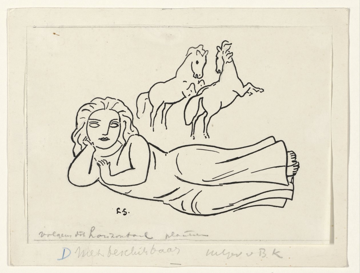 Fekvő nő két lóval alkotó: Leo Gestel (signed by artist)
