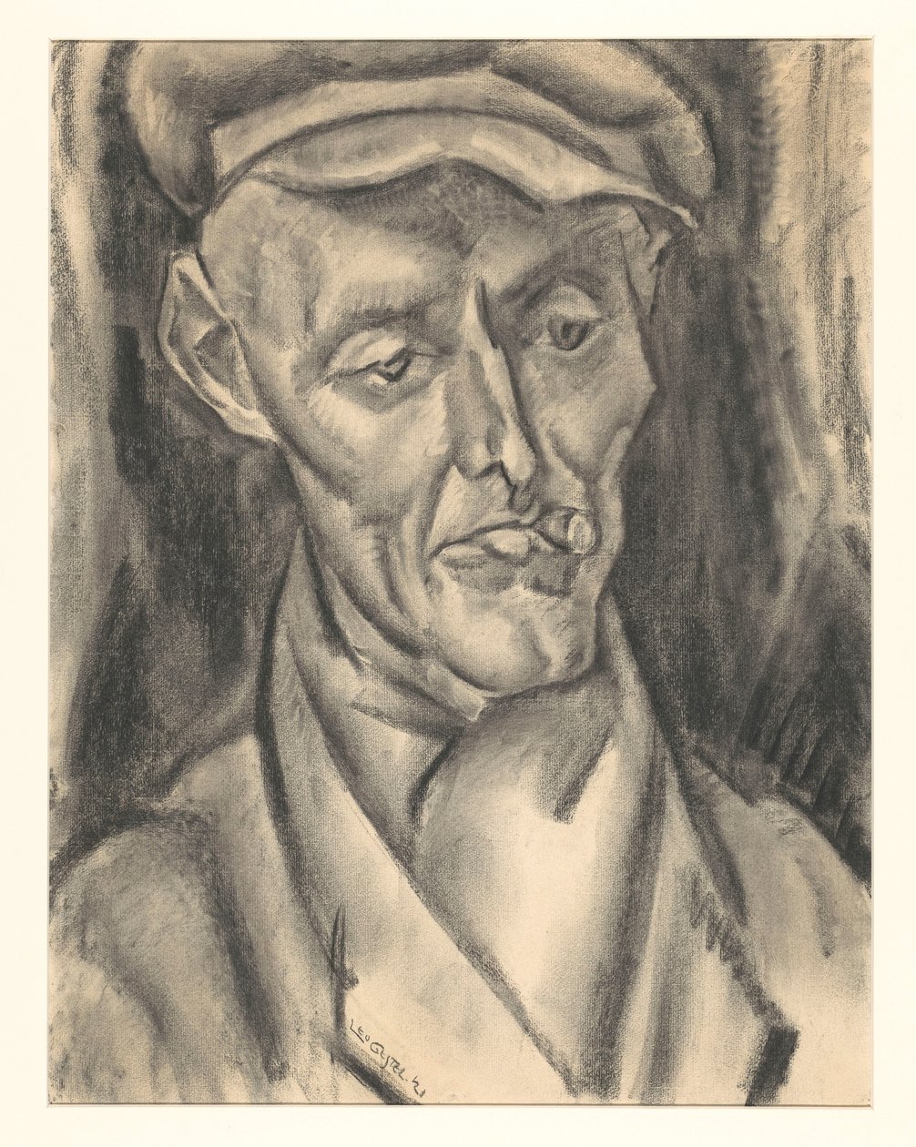 Férfi sapkával és szivarral alkotó: Leo Gestel (signed by artist)